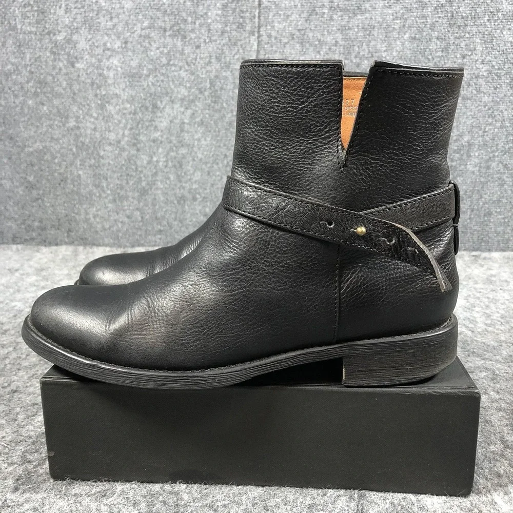 Madewell Ankle Boots‎ Womens 9.5 Black Leather Strap Pull On Low Heel 03827